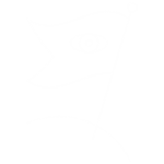 A black and white flag with an eye on it.